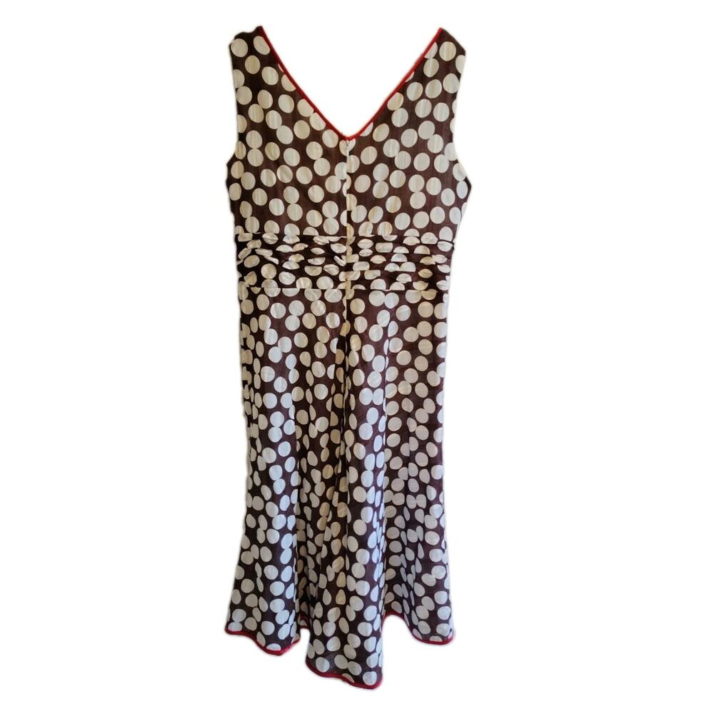 Amanda Lane Polka Dot A-Line Midi Dress Brown White Red Trim Size 12 Cotton... - Picture 3 of 14